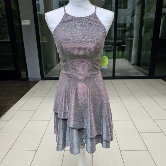 Speechless ✦ Shimmer Party Dress ✦ Silver-Purple Color Shift Fit & Flare Sz 3 - Picture 3 of 17